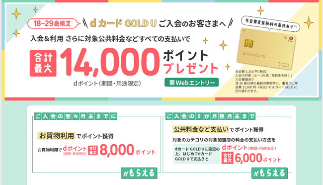 dカードGOLDU29限定の入会キャンペーン